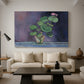Canvas art print featuring a close-up plant study with bold color contrast, displayed in a spacious living room