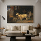 Canvas art print featuring an interior scene with sheep in agricultural setting, displayed in a spacious living room
