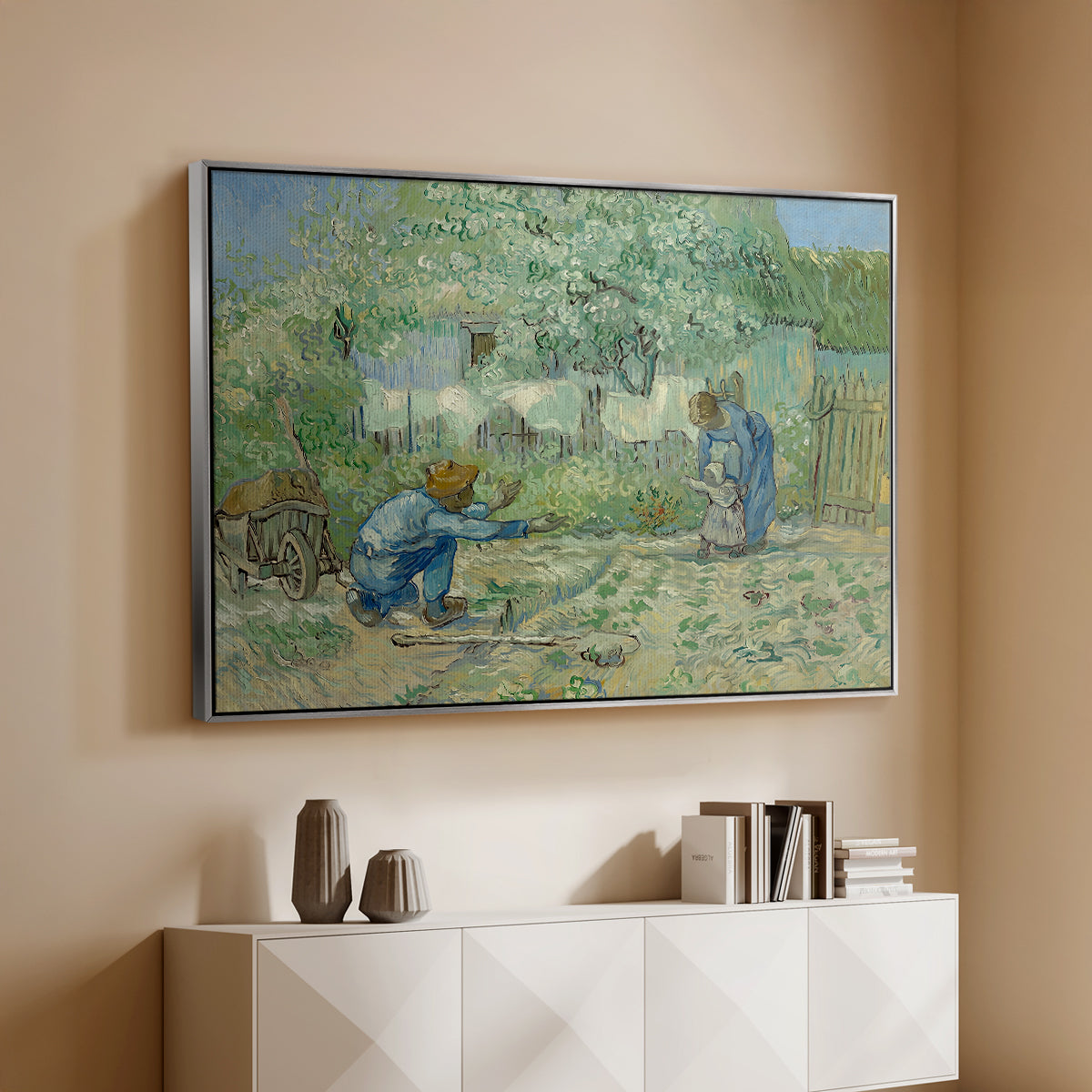 First Steps after Millet, 1890 - Floater Framed Canvas Print