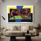 Canvas art print featuring an iconic composition with figures in motion and strong color contrast, displayed in a spacious living room