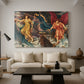 Canvas art print featuring a dynamic composition of figures embodying storm energy, displayed in a spacious living room
