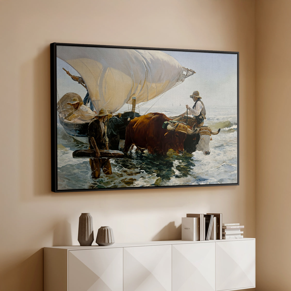 The Return from Fishing: Hauling the Boat, 1894 - Floater Framed Canvas Print