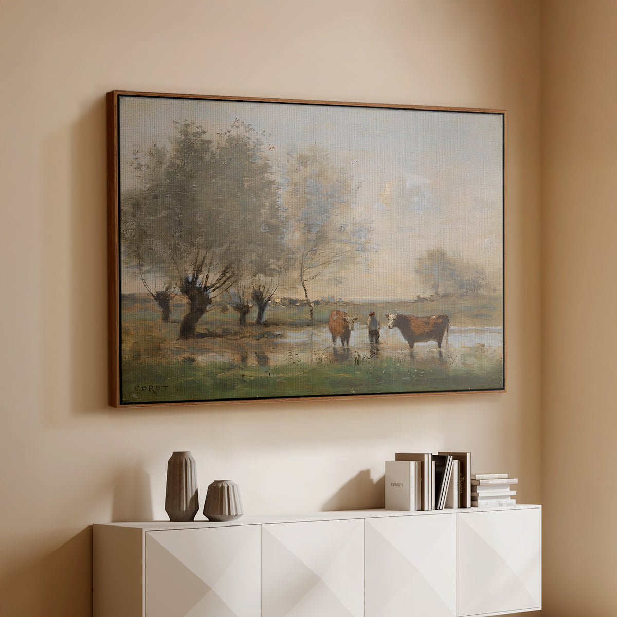 Cows in a Marshy Landscape, c. 1873-1874 - Floater Framed Canvas Print