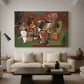 Canvas art print featuring a fragmented still life with overlapping shapes, displayed in a spacious living room
