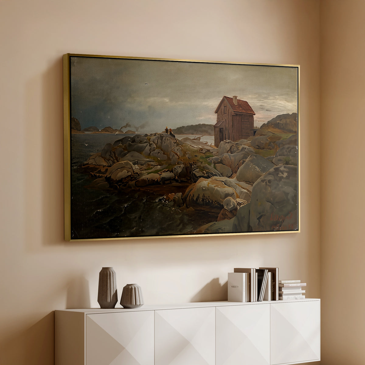 A Fisherman's Home, Lillesand, 1858 - Floater Framed Canvas Print