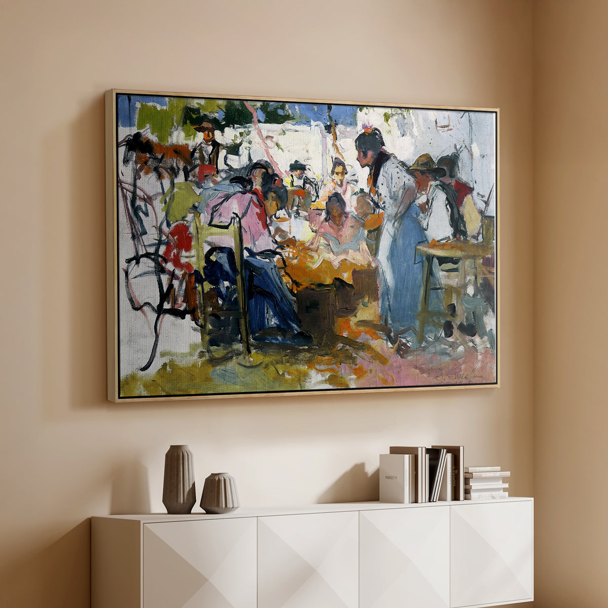 Net Menders in Valencia, 1909 - Floater Framed Canvas Print
