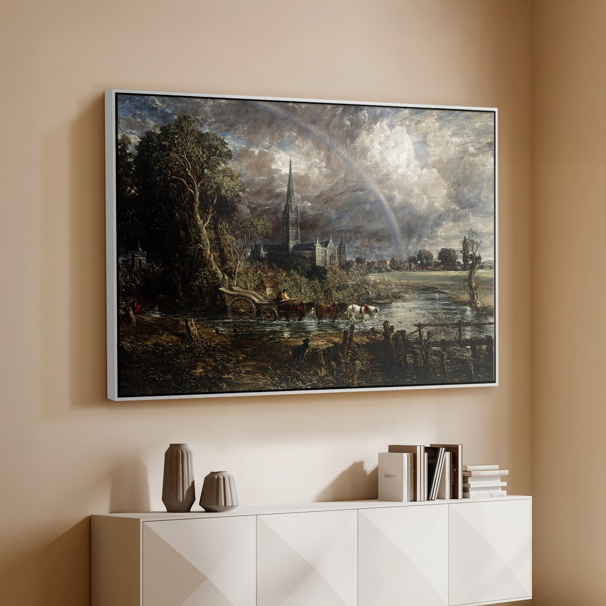Salisbury Cathedral from the Meadows (Detail), 1831 - Floater Framed Canvas Print