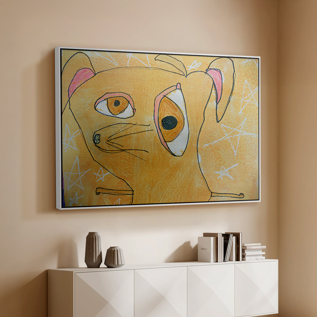 Cubist Dog with Stars (Student Art) - Floater Framed Canvas Print