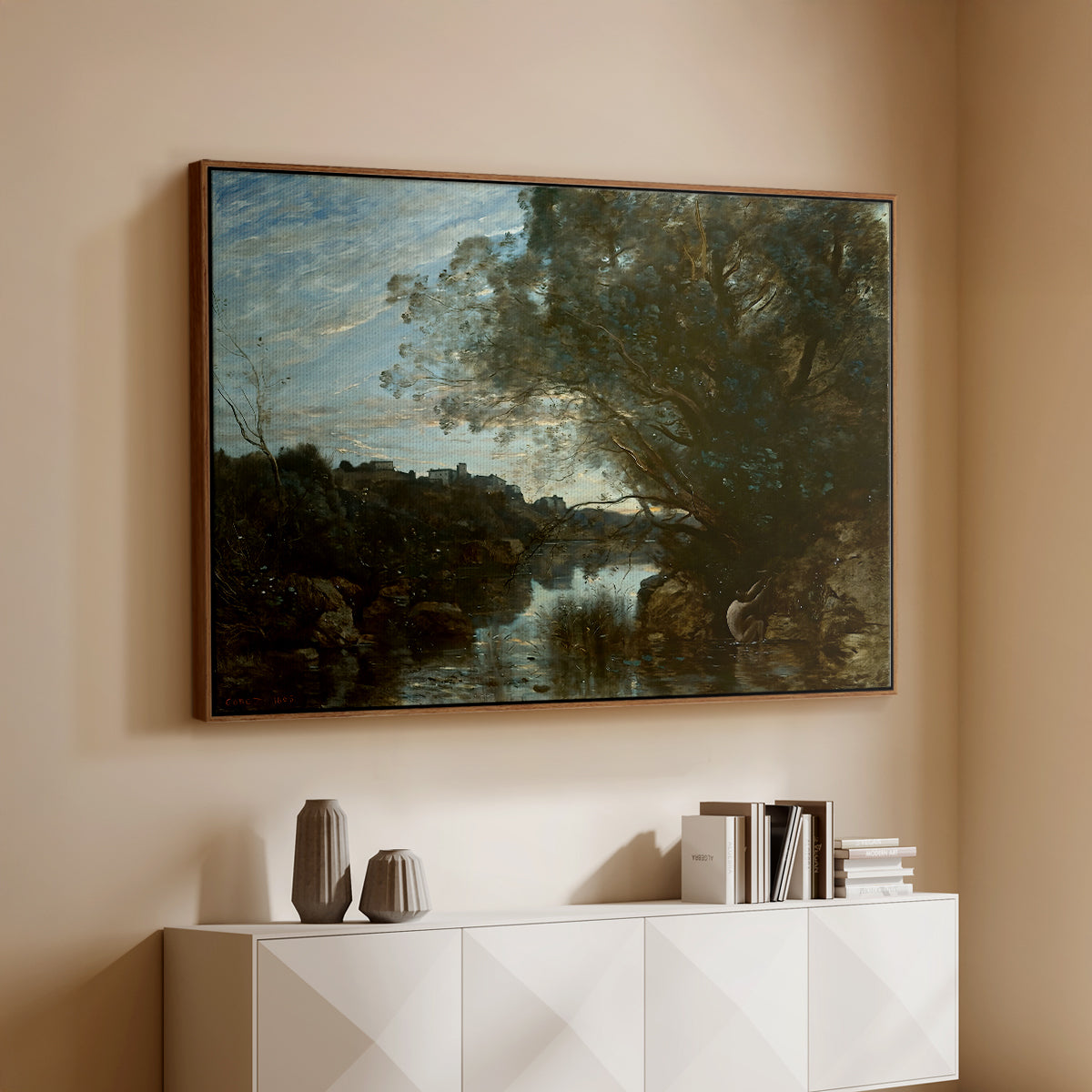 Souvenir of the Environs of Lake Nemi, 1865 - Floater Framed Canvas Print