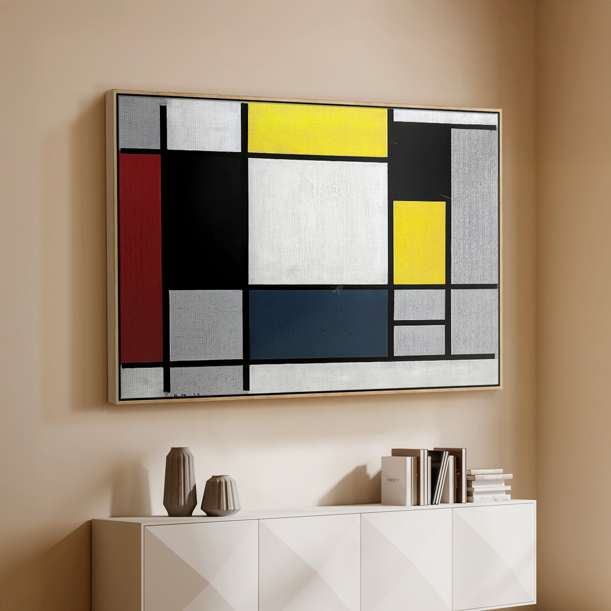 Composition with Yellow, Red, Black, Blue, and Gray, 1920 - Floater Framed Canvas Print