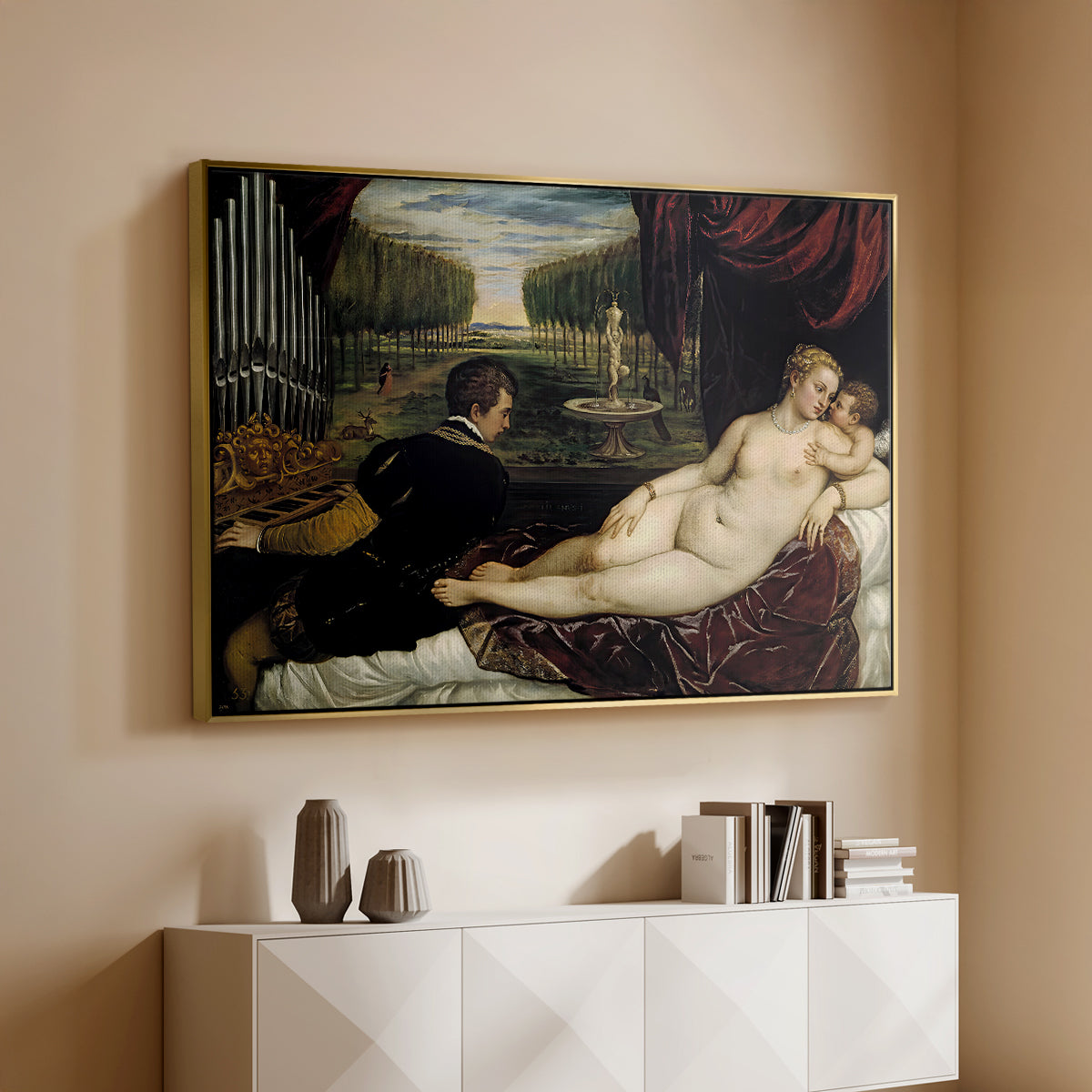 Venus with an Organist and Cupid, c. 1555 - Floater Framed Canvas Print