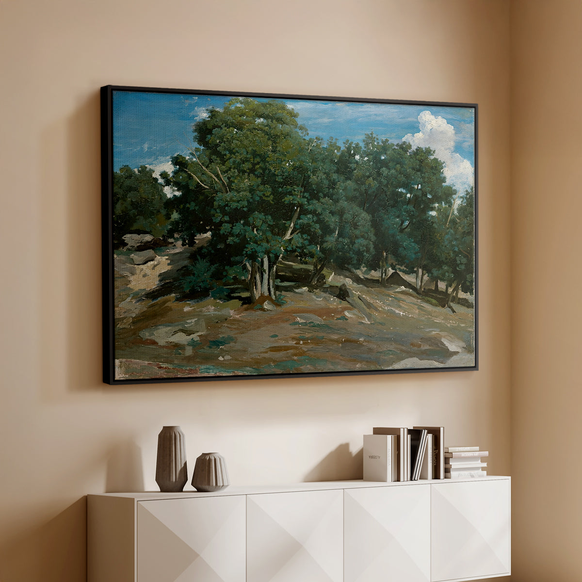Fontainebleau: Oak Trees at Bas-Bréau, c. 1830-1835 - Floater Framed Canvas Print