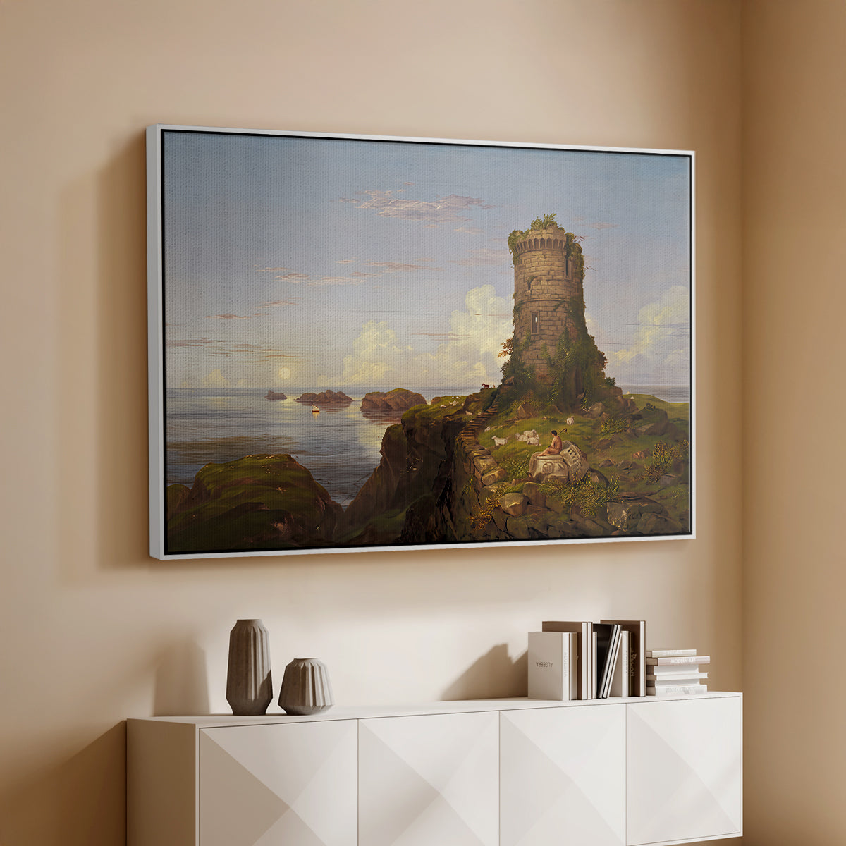 Italian Coast Scene with Ruined Tower, 1838 - Floater Framed Canvas Print