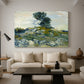 Canvas art print featuring a post-impressionist scene with rugged ground and minimal vegetation, displayed in a spacious living room