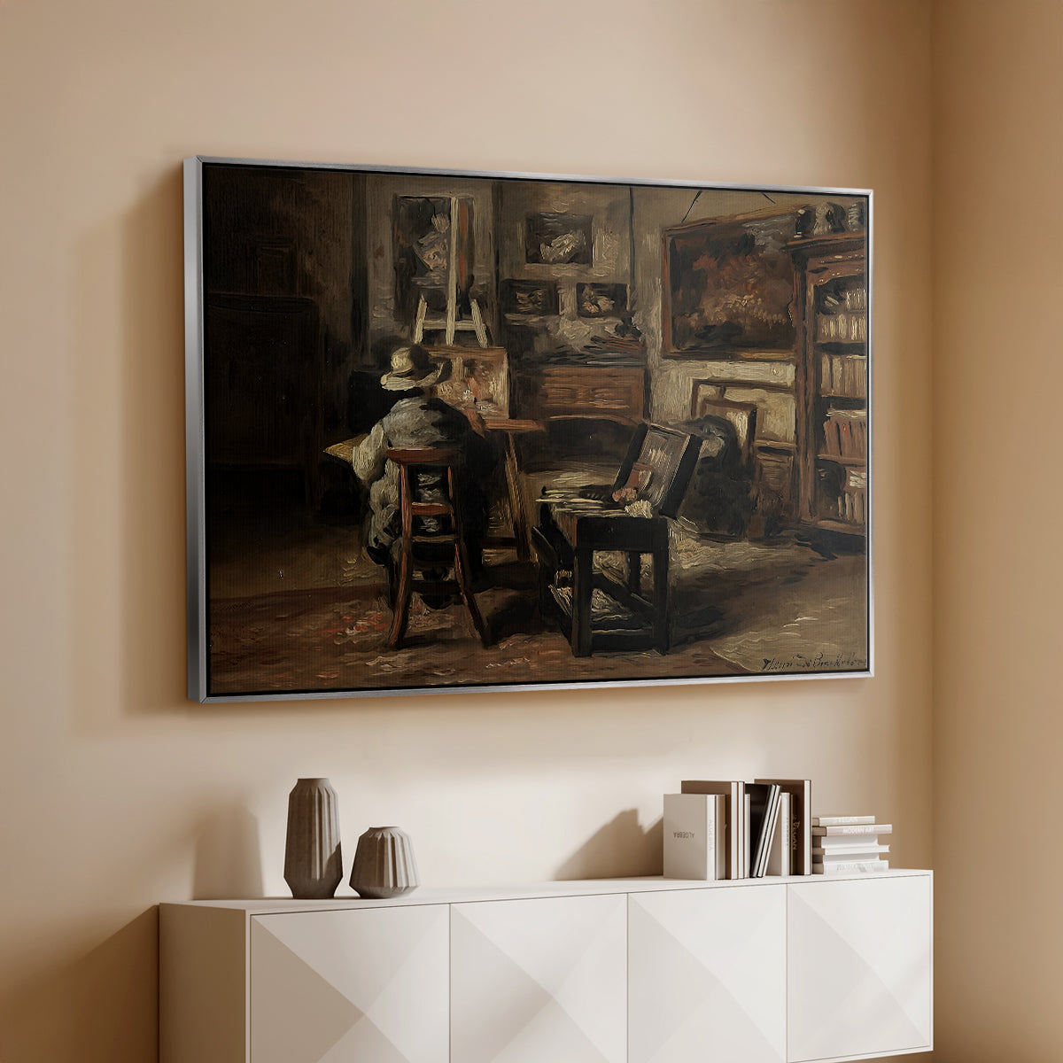 The Studio of Ferdinand De Braekeleer I, Father of the Painter, c. 1873-1885 - Floater Framed Canvas Print