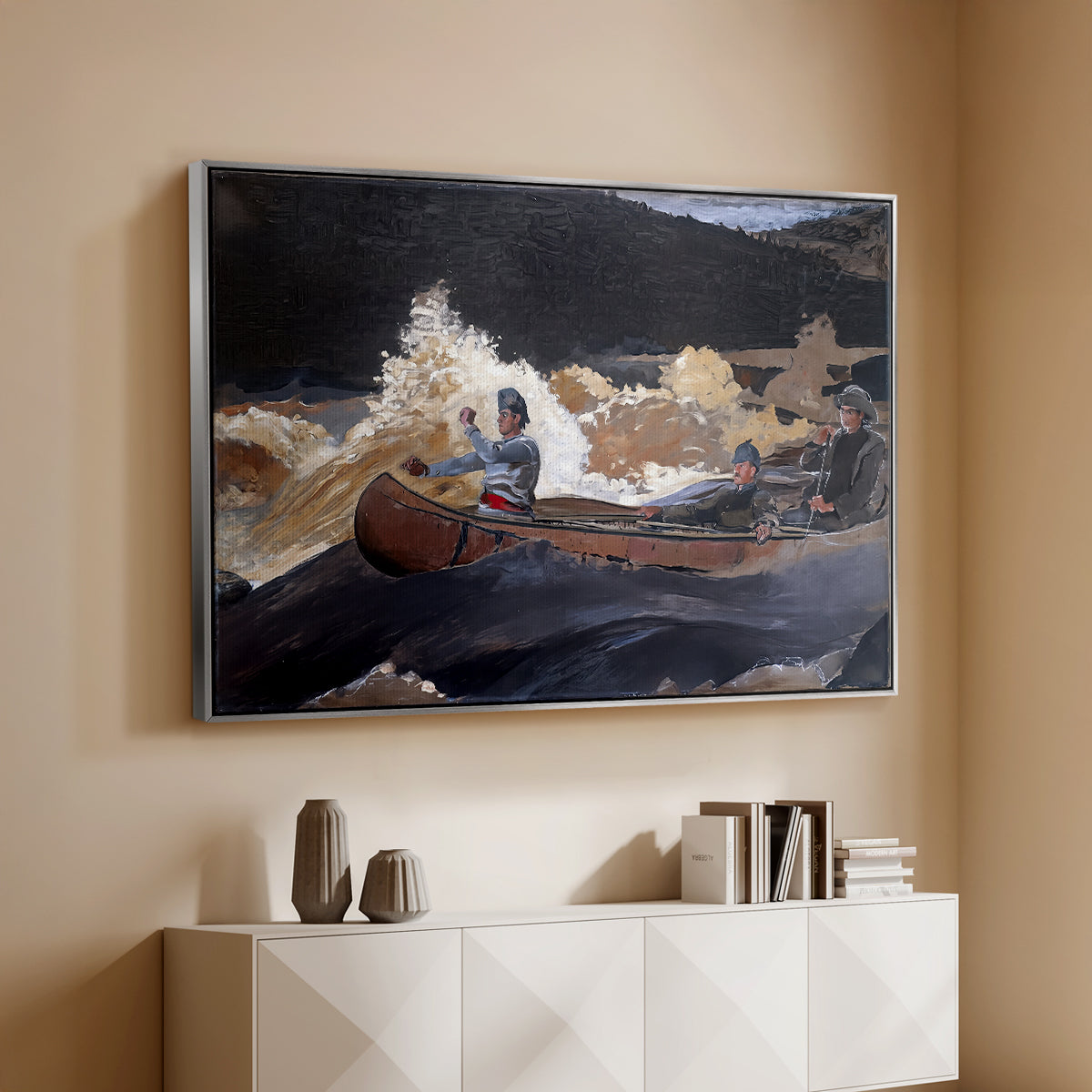 Shooting the Rapids, Saguenay River, 1905-1910 - Floater Framed Canvas Print