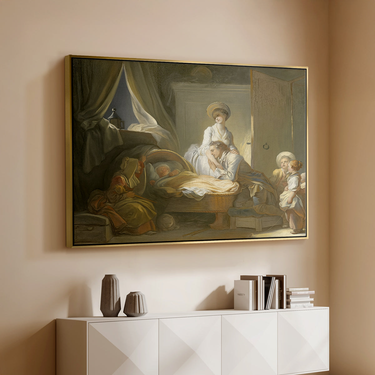 The Visit to the Nursery, c. 1775 - Floater Framed Canvas Print
