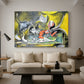 Canvas art print featuring an expressive arrangement of forms with organic and angular contrast, displayed in a spacious living room