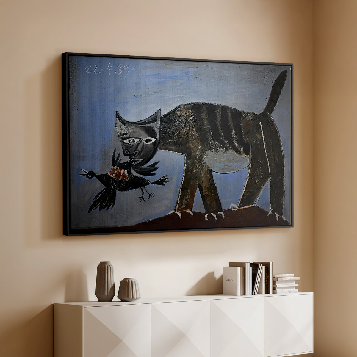 Cat Catching a Bird, 1939 - Floater Framed Canvas Print