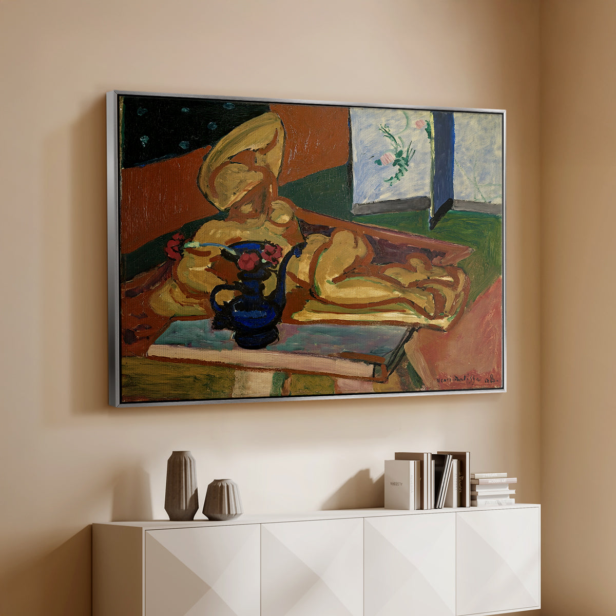 Sculpture and Persian Vase (The Bronze Figure), 1908 - Floater Framed Canvas Print