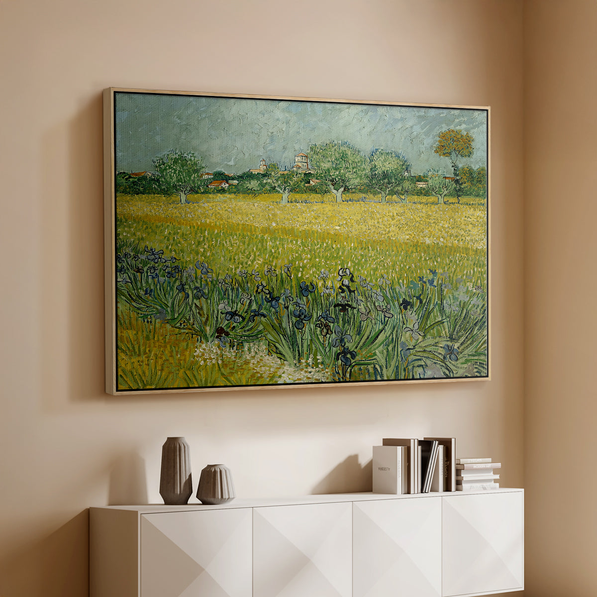Field with Irises near Arles, 1888 - Floater Framed Canvas Print