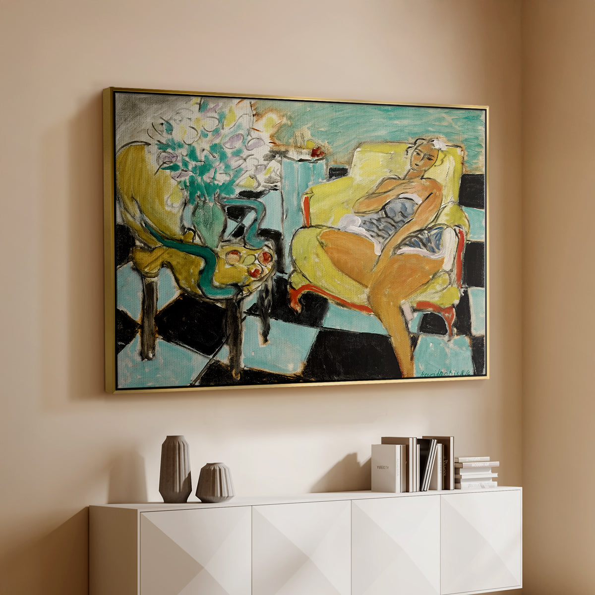 Seated Woman with Flower, 1942 - Floater Framed Canvas Print