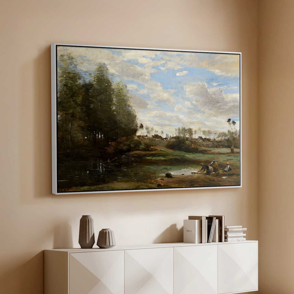 Washerwomen at the Water's Edge, c. 1860-1870 - Floater Framed Canvas Print
