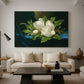 Canvas art print featuring a botanical composition with soft textures, displayed in a spacious living room