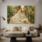 Canvas art print featuring a sunlit composition of workers repairing sailcloth, displayed in a spacious living room