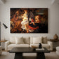 Canvas art print featuring a peaceful religious moment with figures reclining in natural setting, displayed in a spacious living room