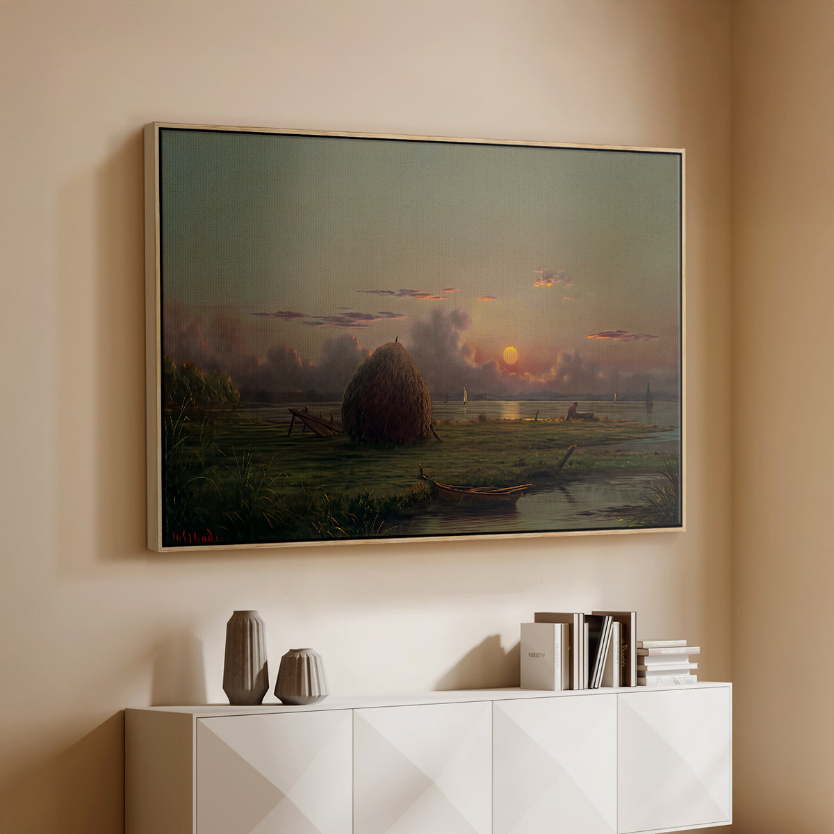 Haystack at Sunset, 1880 - Floater Framed Canvas Print