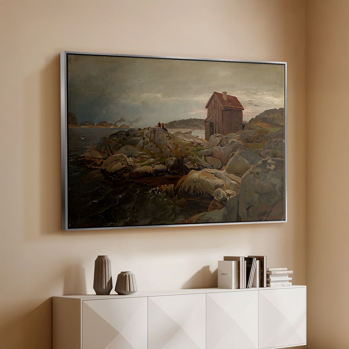 A Fisherman's Home, Lillesand, 1858 - Floater Framed Canvas Print