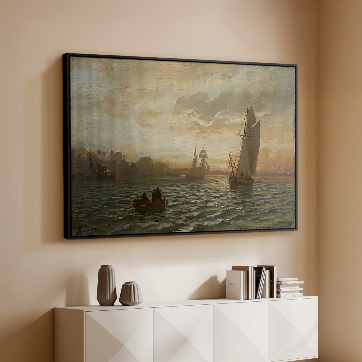View from the Oslofjord, 1866 - Floater Framed Canvas Print