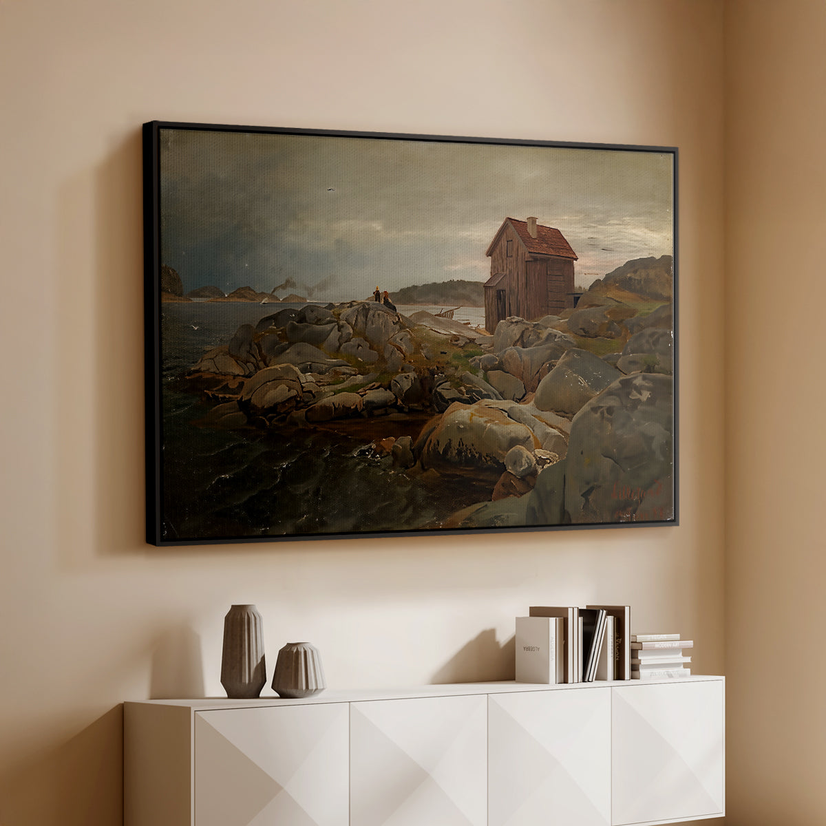A Fisherman's Home, Lillesand, 1858 - Floater Framed Canvas Print