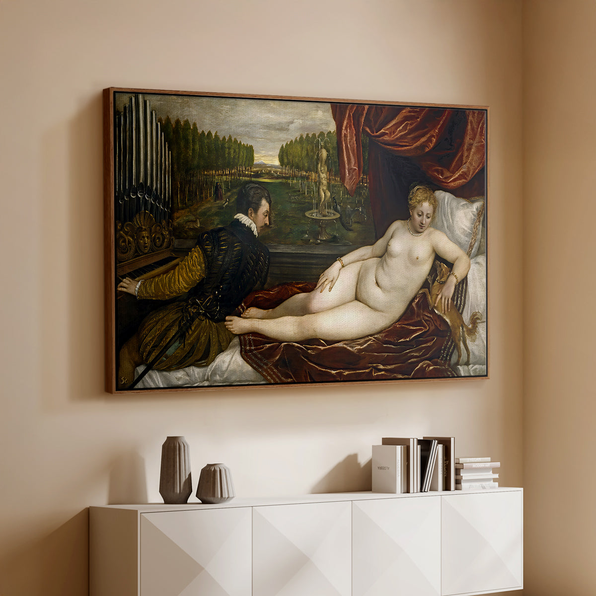 Venus with an Organist and a Dog, c. 1550 - Floater Framed Canvas Print
