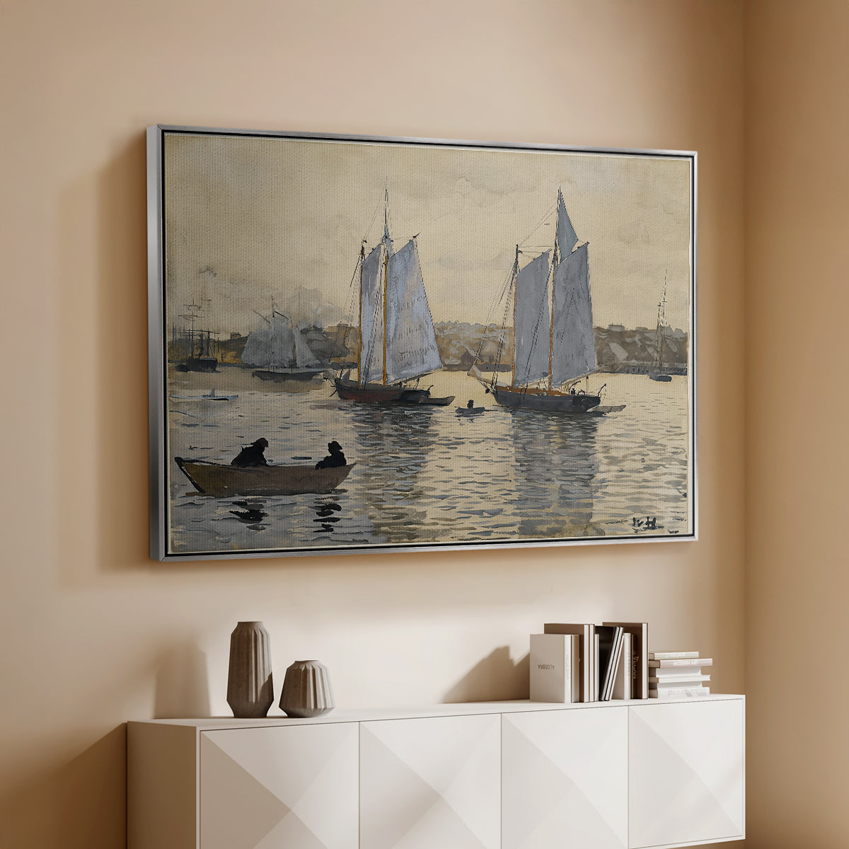 Two Schooners, Gloucester, c. 1880 - Floater Framed Canvas Print