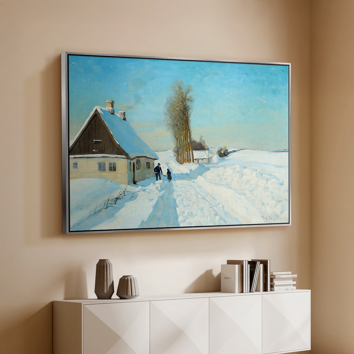 Shoveling Snow on a Beautiful Winter Day, c. 1898 - Floater Framed Canvas Print