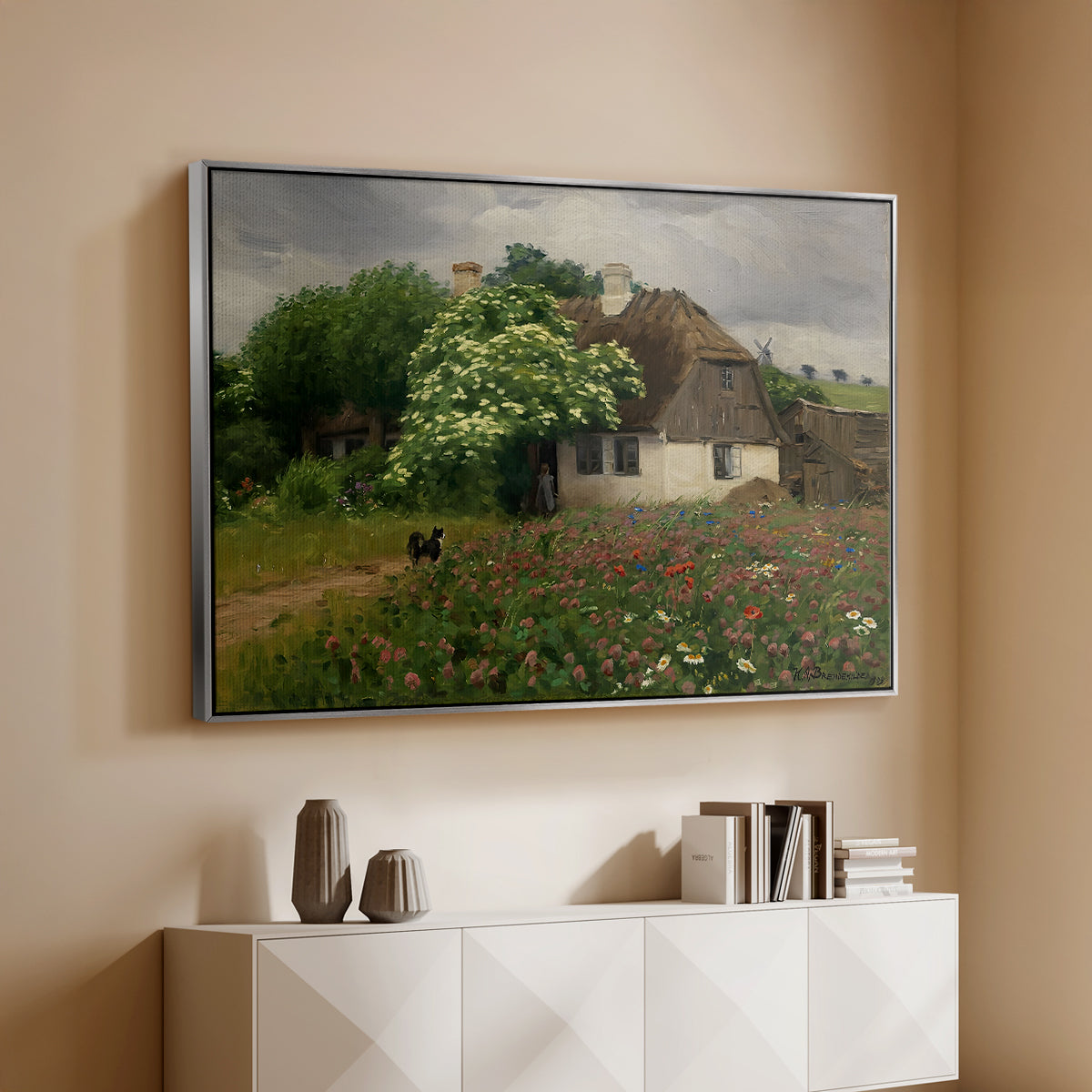 Farmhouse with Meadow Flowers, 1909 - Floater Framed Canvas Print