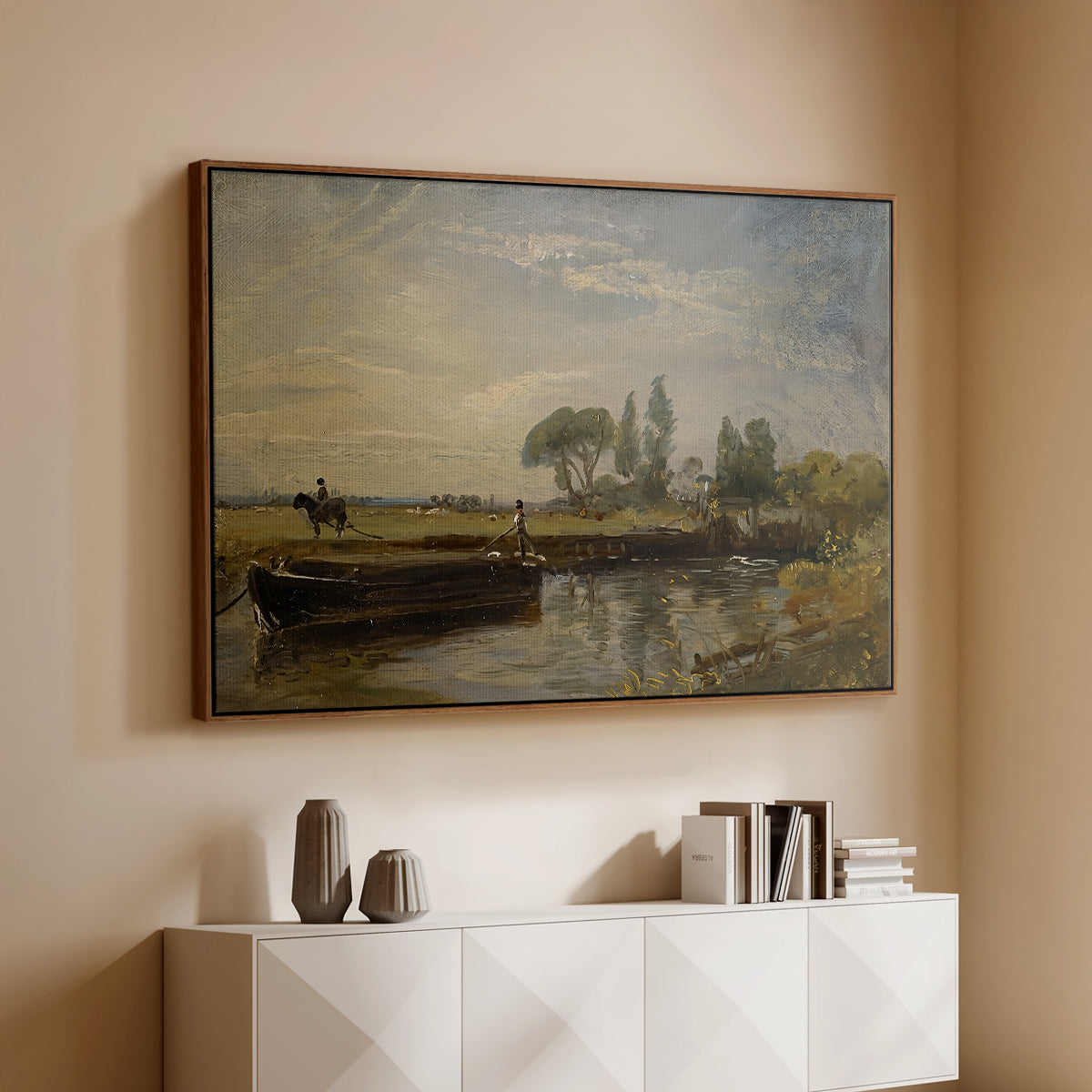 Barge below Flatford Lock, c. 1810 - Floater Framed Canvas Print