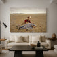 Canvas art print featuring a realistic depiction of fatigue and hardship in countryside, displayed in a spacious living room