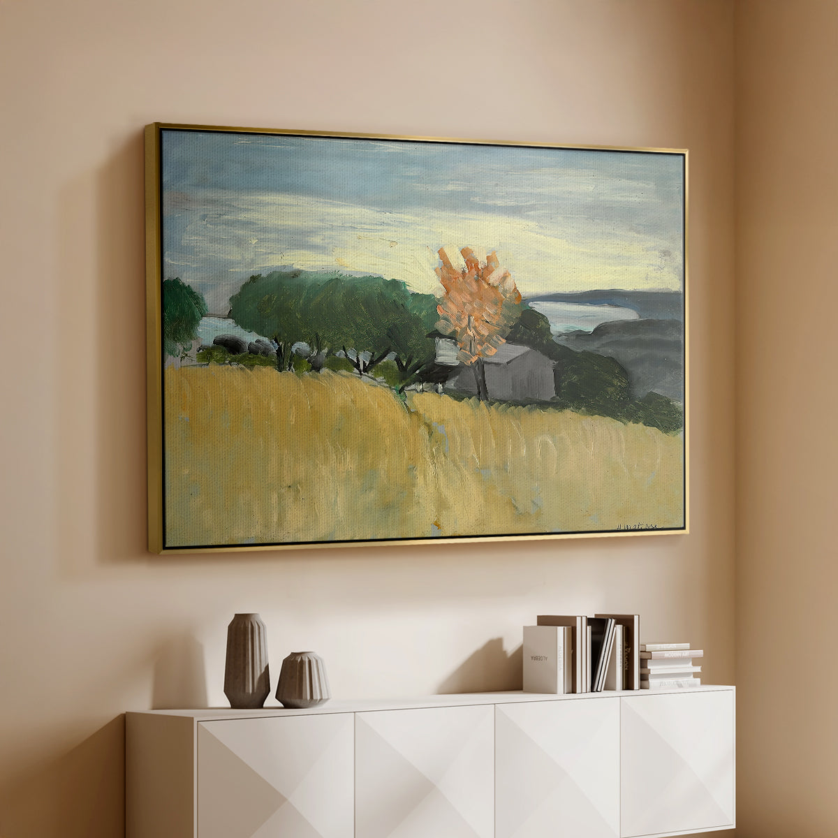 Fields of Wheat in Cagnes, 1918 - Floater Framed Canvas Print