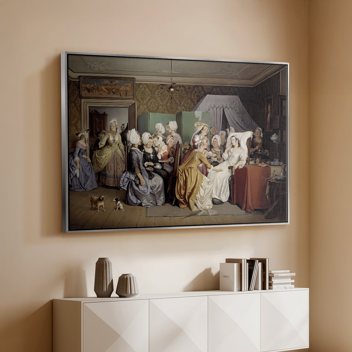 The Maternity Room (Scene from "Barselstuen"), 1845 - Floater Framed Canvas Print