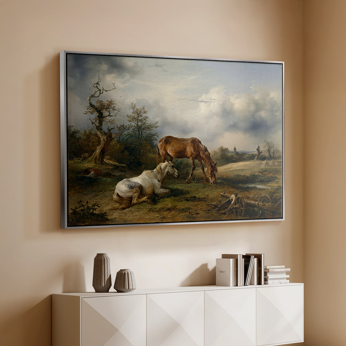 Two Horses on the Pasture, c. 1825 - Floater Framed Canvas Print