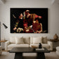 Canvas art print featuring a dramatic moment of divine intervention during sacrifice of Isaac, displayed in a spacious living room