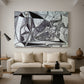 Canvas art print featuring an expressive still life with contrast, displayed in a spacious living room