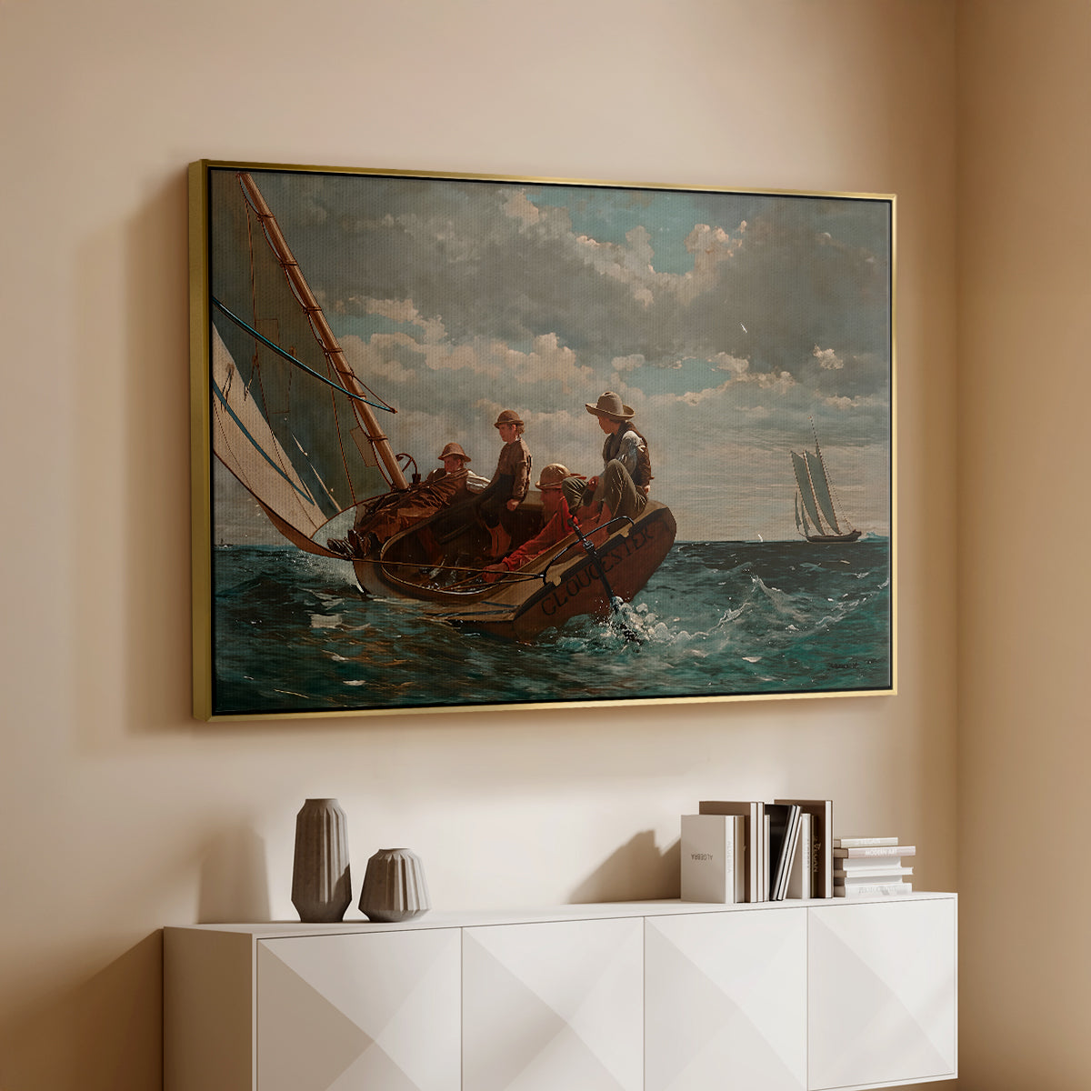 Breezing Up (A Fair Wind), 1873-1876 - Floater Framed Canvas Print