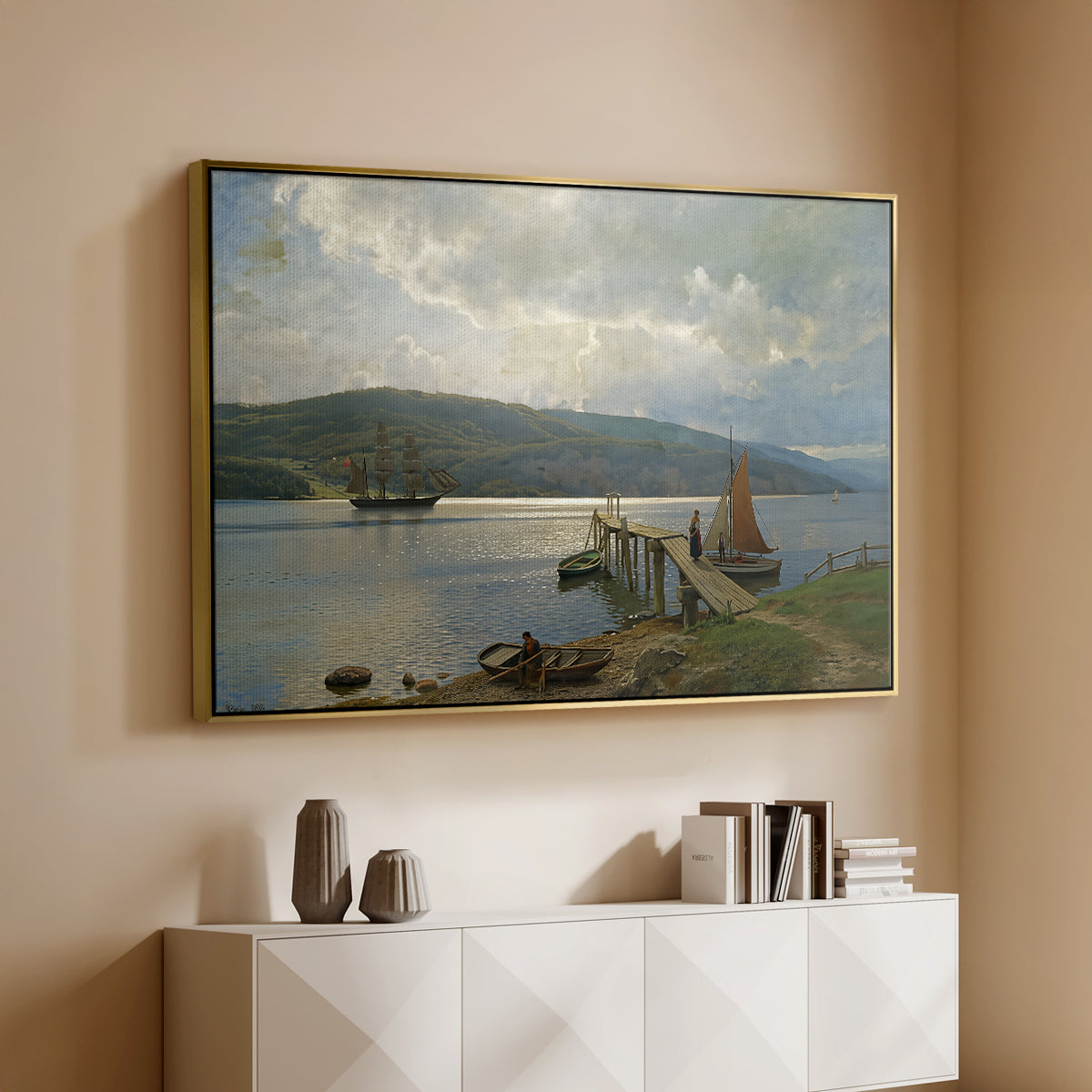 The Jetty at Feste near Moss, 1898 - Floater Framed Canvas Print
