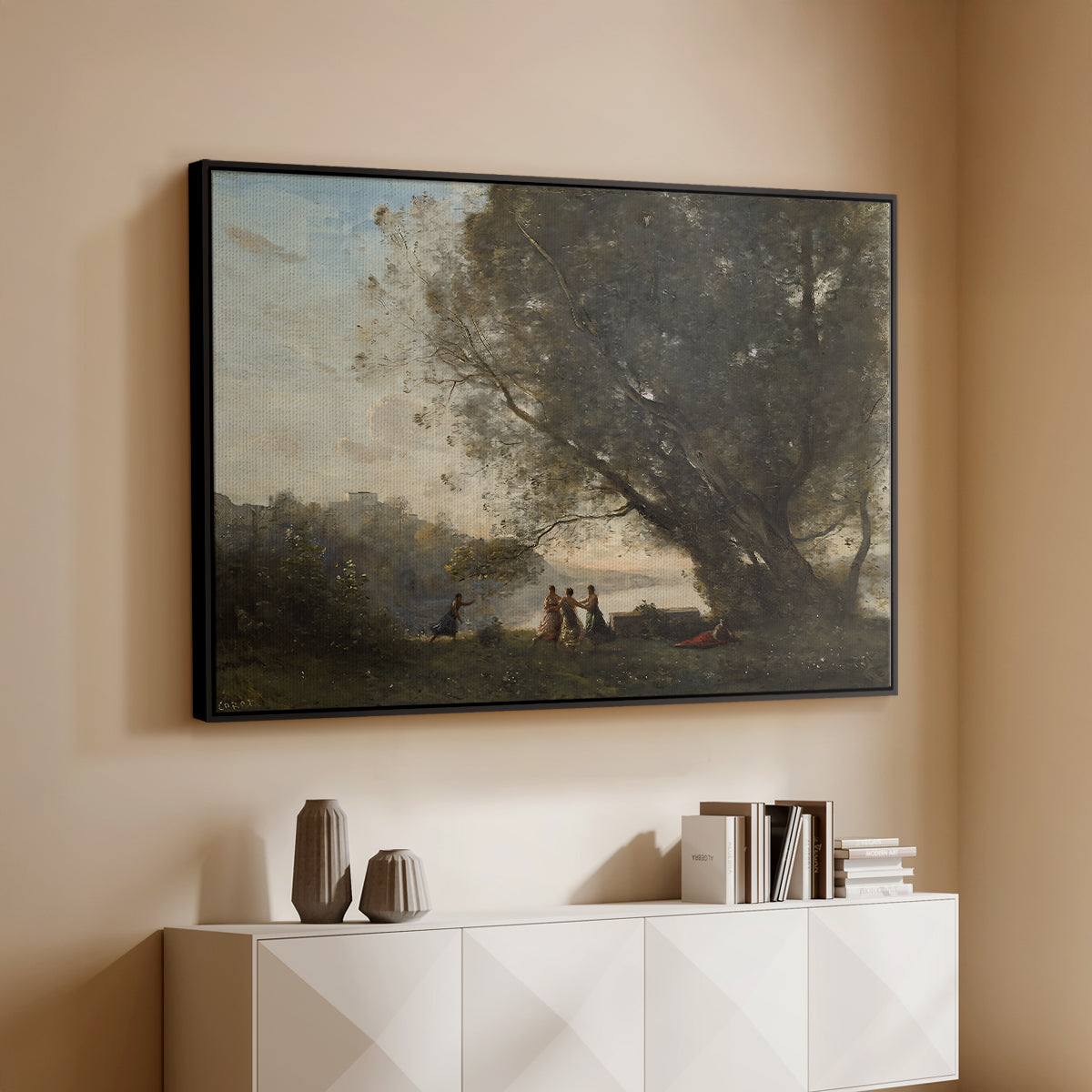 Dance Under the Trees at the Edge of the Lake, c. 1865-1870 - Floater Framed Canvas Print