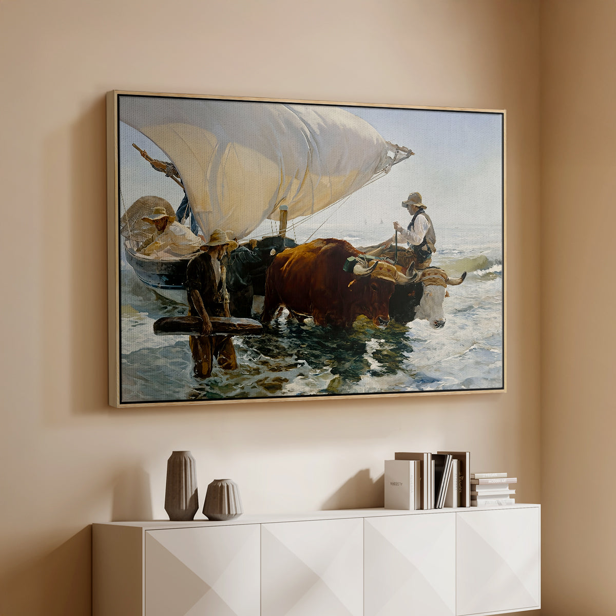 The Return from Fishing: Hauling the Boat, 1894 - Floater Framed Canvas Print