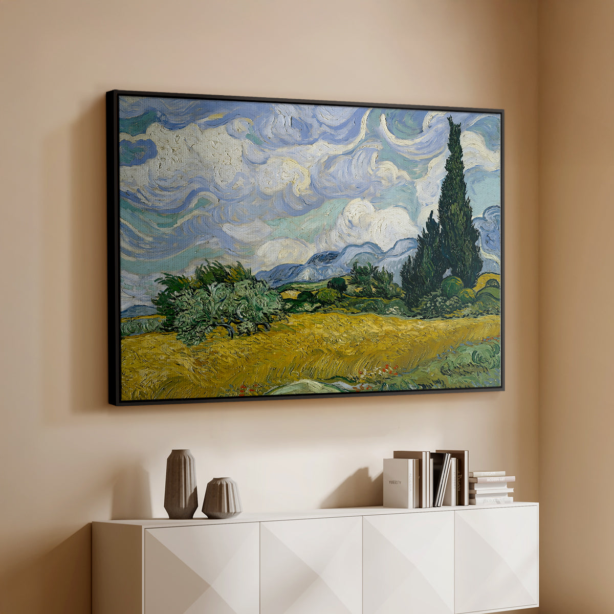 Wheat Field with Cypresses, 1889 - Floater Framed Canvas Print